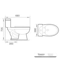 YS22207T 2-dijelni keramički WC, blisko spojen sifonski WC sa S-zamkom;