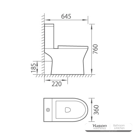 YS22274 2-dijelni keramički WC bez ruba, WC s P-sifonom;